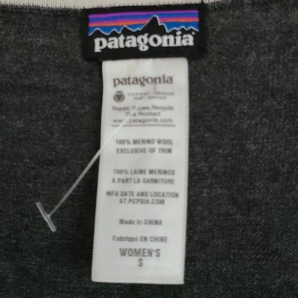 Patagonia 100% Merino Wool Striped Cardigan Sweater Dark Grey Small - Picture 5 of 6